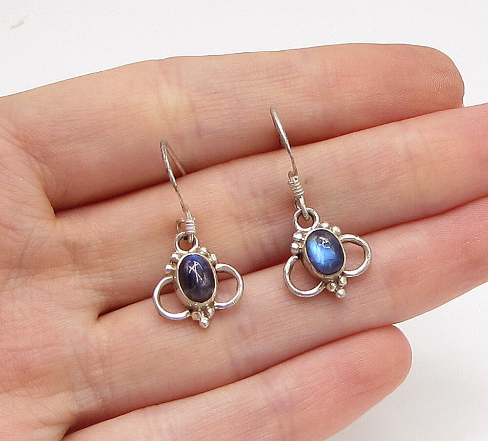 925 Sterling Silver  Vintage Cabochon Cut Moonstone Dangle Earrings  EG1884