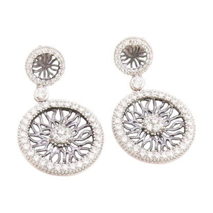 925 Sterling Silver Vintage Earrings CZ Intricate Open Circular Wheels  EG14021