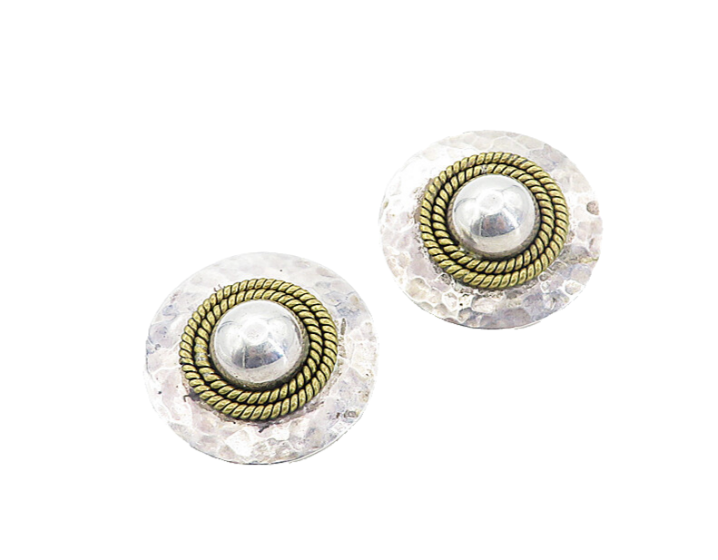 925 Sterling Silver  Vintage Two Tone Rope Twist Dome Drop Earrings  EG3043