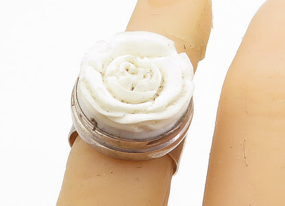 925 Sterling Silver  Vintage Sculpted Rose Flower Cocktail Ring Sz 5  RG7732
