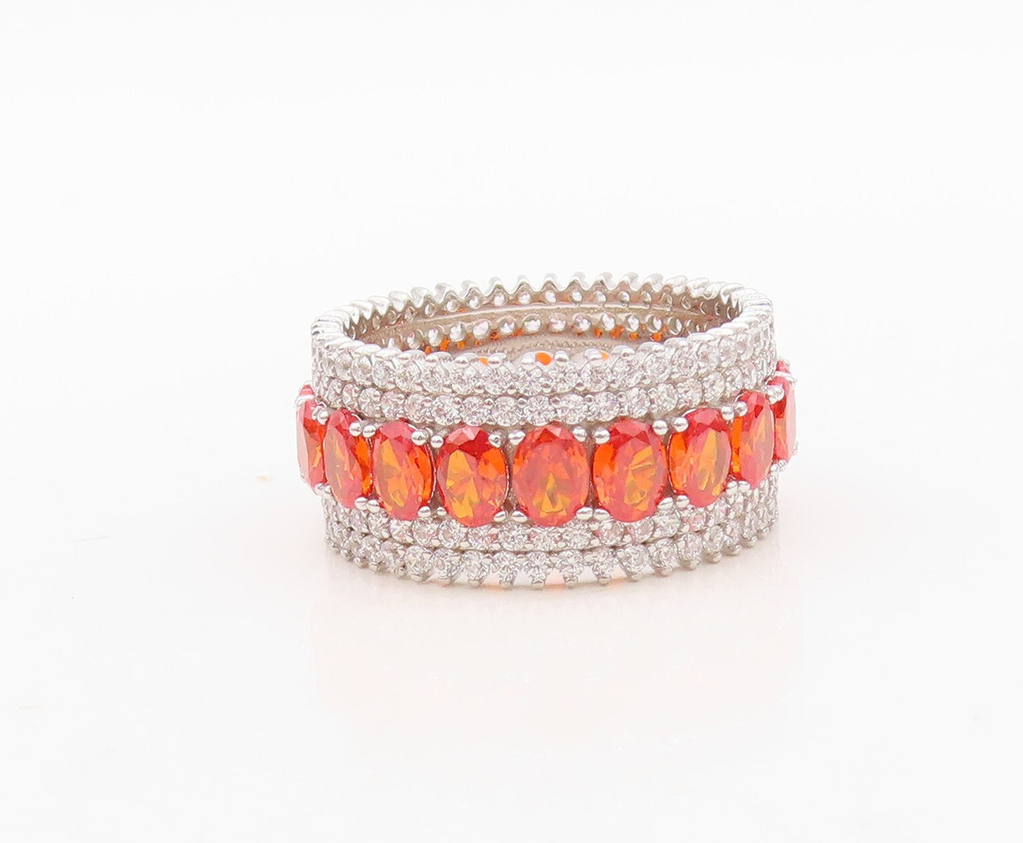 925 Sterling Silver Vintage Ring Oval Orange & White CZ Bands  Sz 7  RG30361