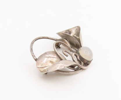 925 Sterling Silver Vintage Brooch Cabochon Moonstone Floral Blossom Pin BP12060
