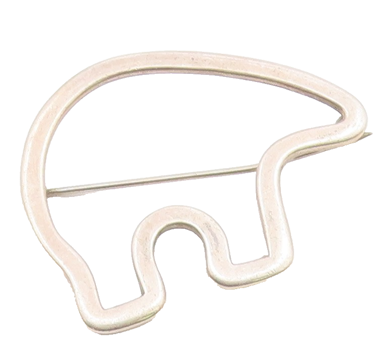SOUTHWESTERN 925 Silver Vintage Shiny Smooth Bear Outline Brooch Pin BP9248
