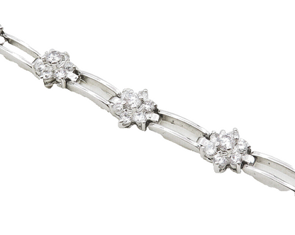 925 Sterling Silver  Cubic Zirconia Floral Bar Link Chain Bracelet  BT4248
