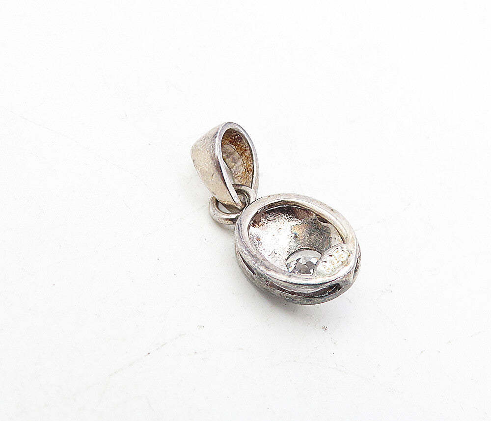 925 Sterling Silver  Vintage Sparkling Cubic Zirconia Dark Tone Pendant PT6297