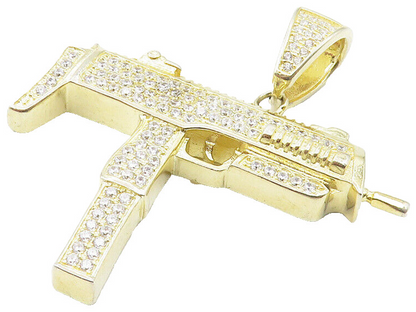 925 Sterling Silver  Cubic Zirconia Encrusted Machine Gun Pendant  PT8006