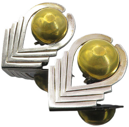 MEXICO 925 Sterling Silver  Vintage Two Tone Modernist Drop Earrings  EG4086