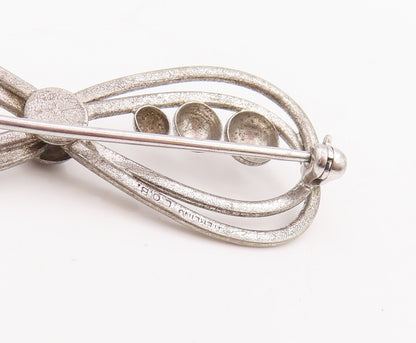 925 Sterling Silver Vintage Brooch Pin Double Ribbon Cutout Beaded Bow  BP11114