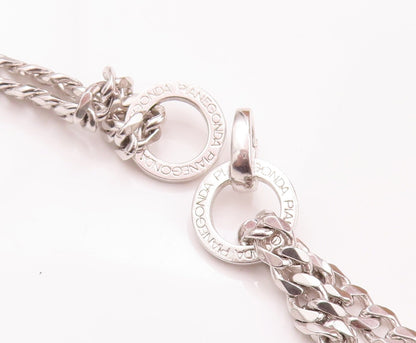 925 Sterling Silver Vintage Necklace PIANEGONDA Curb Chains Ring Links  NE4257