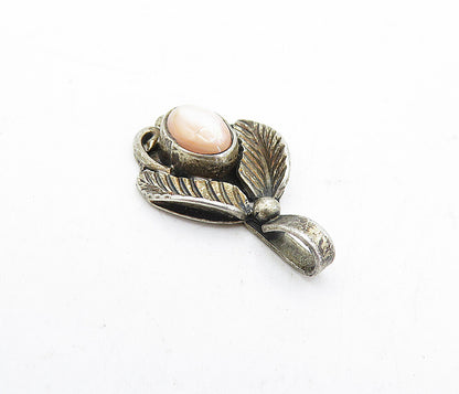 NAVAJO 925 Sterling Silver  Vintage Mother Of Pearl Floral Pendant  PT3718