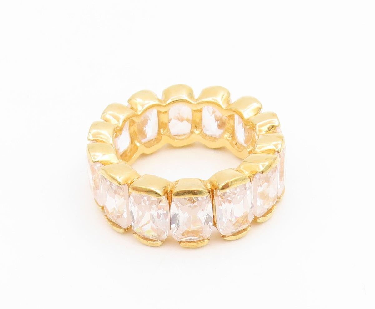 925 Sterling Silver Vintage Ring Gold Plated CZ Eternity Band  Sz 7  RG35014