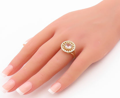 925 Sterling Silver Vintage Ring Gold Plated 2 Tone Topaz Wheel  Sz 8  RG33111