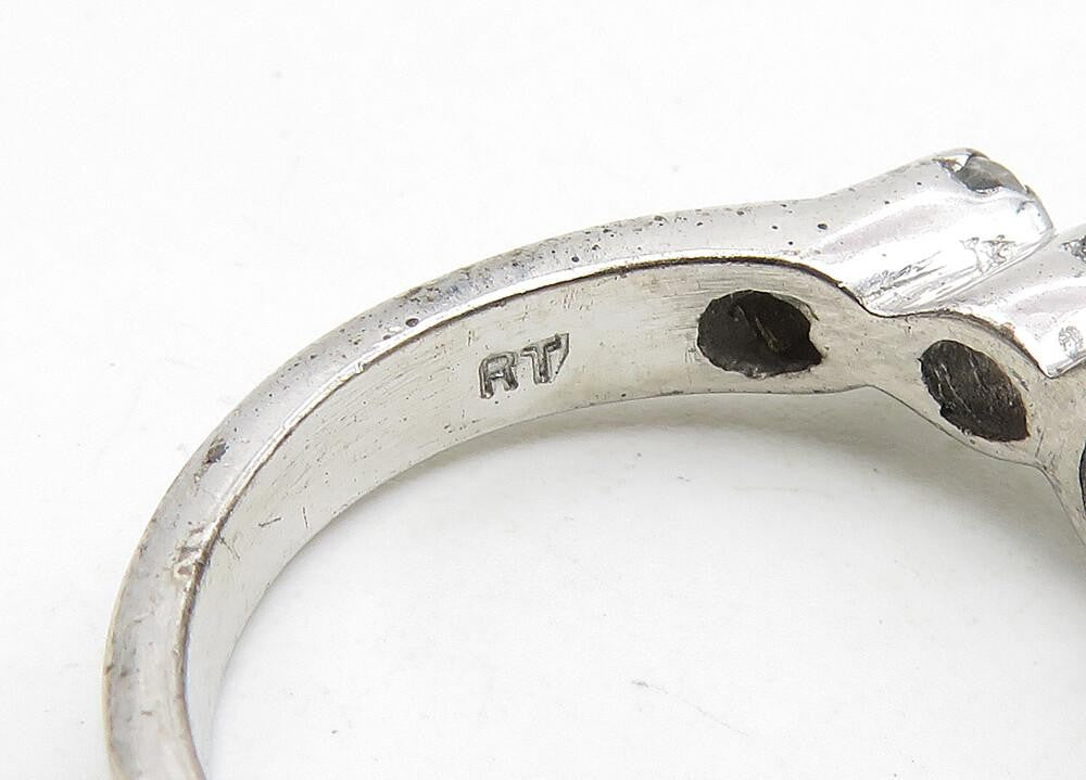 925 Sterling Silver  Prong Set White Topaz Polished Band Ring Sz 6  RG10469