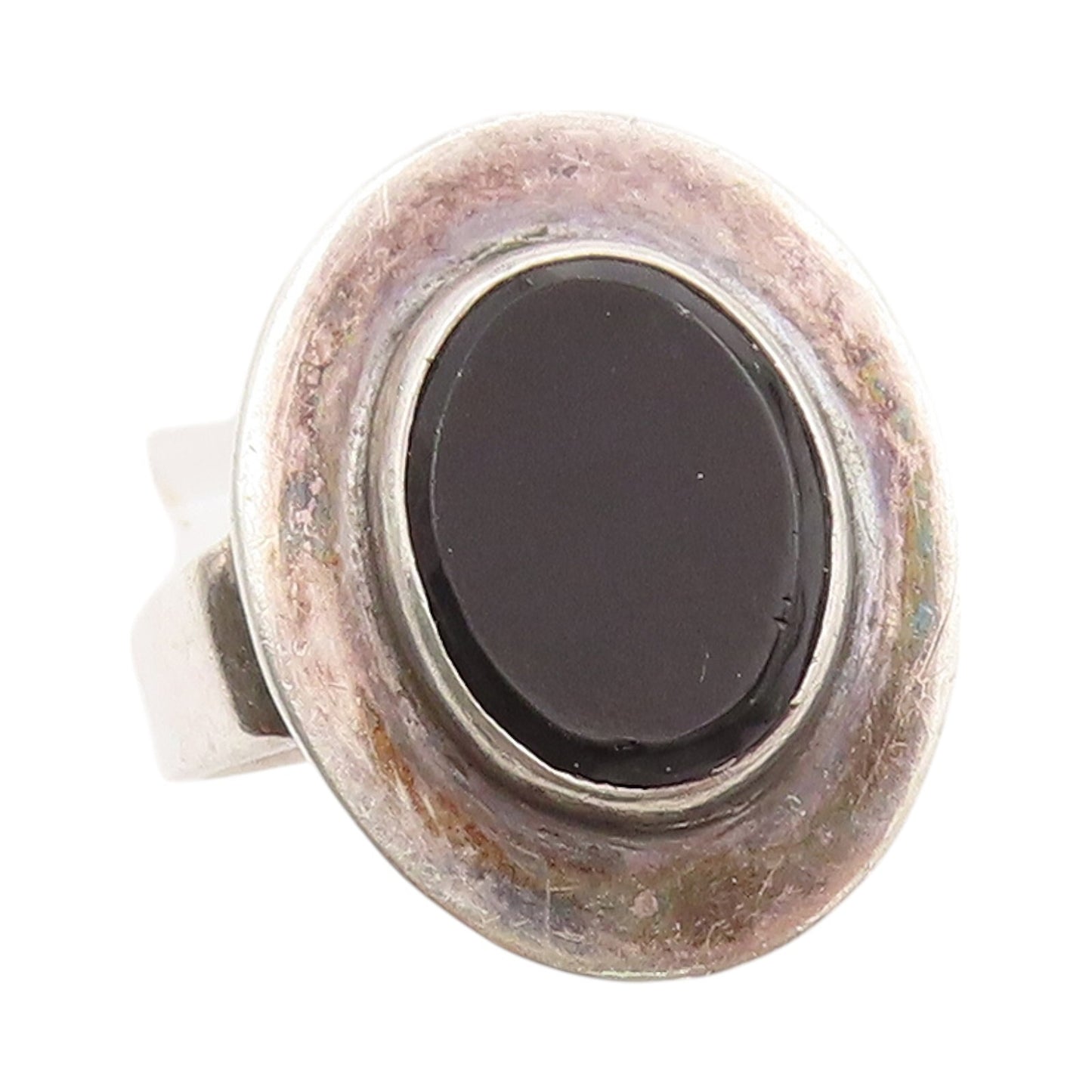 925 Sterling Silver Vintage Ring Dark Tone Oval Onyx Halo Disk  Sz 7  RG31927