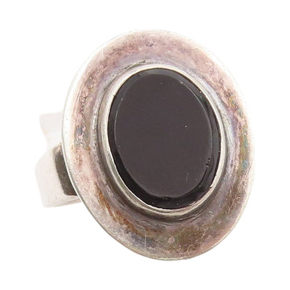 925 Sterling Silver Vintage Ring Dark Tone Oval Onyx Halo Disk  Sz 7  RG31927