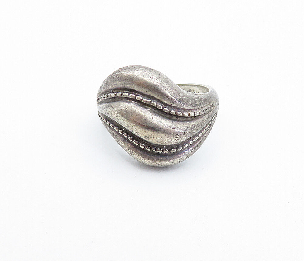 925 Sterling Silver  Vintage Dark Tone Fluted Dome Twist Band Ring Sz 7 RG3556