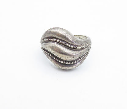 925 Sterling Silver  Vintage Dark Tone Fluted Dome Twist Band Ring Sz 7 RG3556