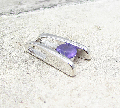 925 Sterling Silver  Round Cut Faceted Amethyst Slider Pendant  PT1492