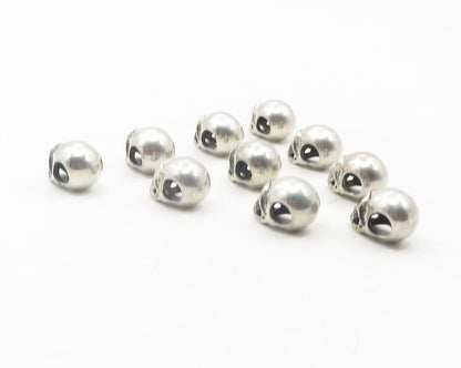 925 Sterling Silver  Vintage Lot Of 10 Shiny Skull Head Slide Pendants  PT9514