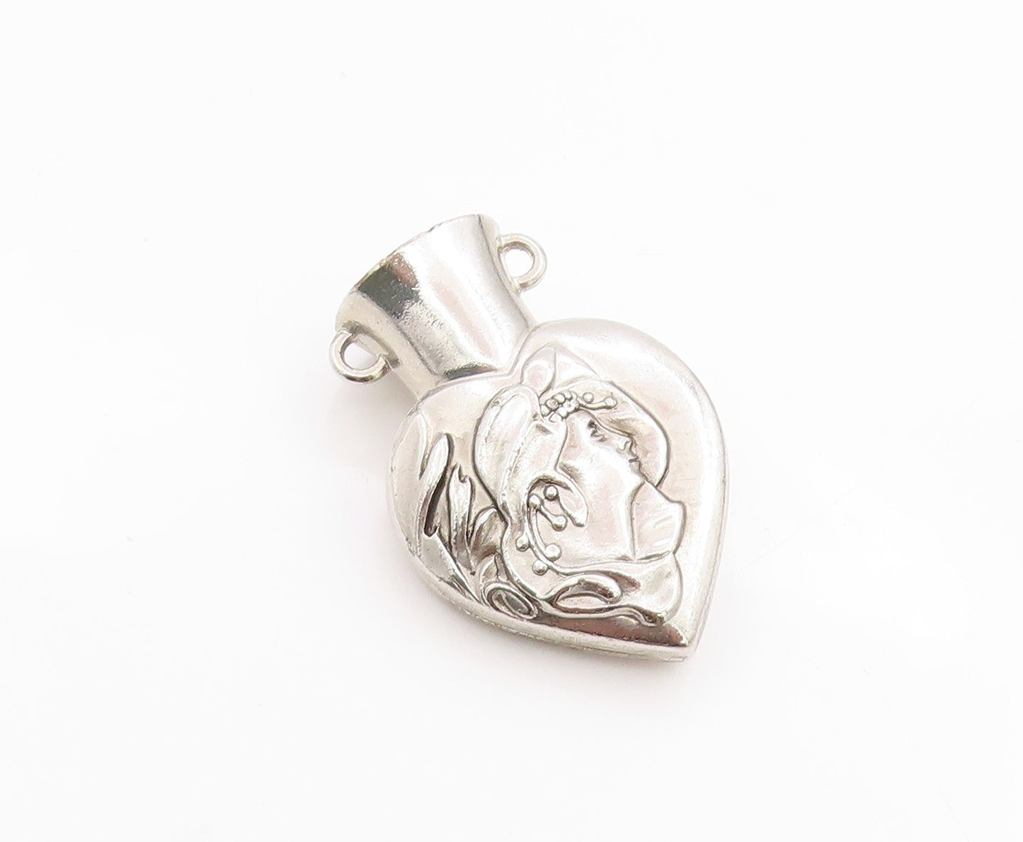925 Sterling Silver Vintage Pendant Carved Lady Face On Vase  PT24366