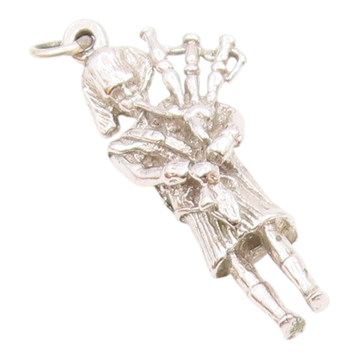 925 Silver  Vintage Bagpiper Playing Scottish Instrument Pendant  PT20069