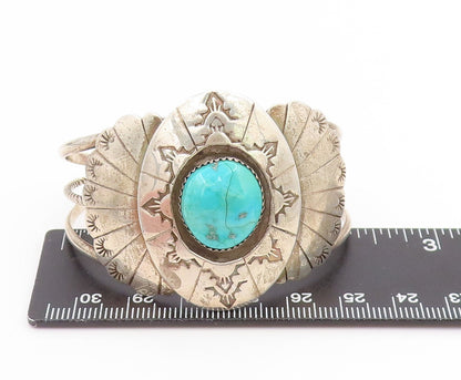 925 Sterling Silver Vintage Bracelet NAVAJO Turquoise Concho Wide Cuff  BT11790