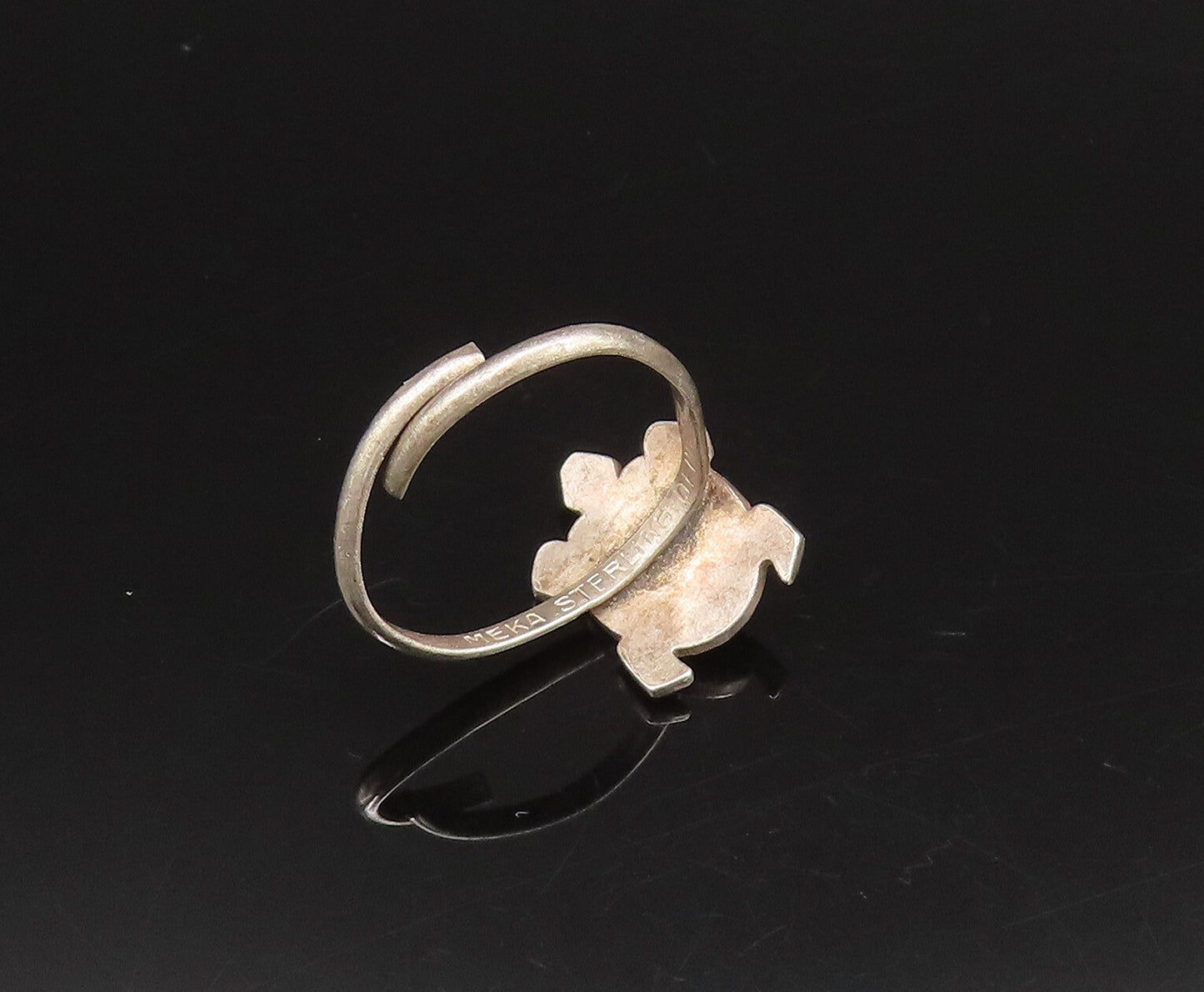 MEKA DENMARK 925 Silver  Vintage Enamel Turtle Adjustable Ring Sz 5.5  RG25865
