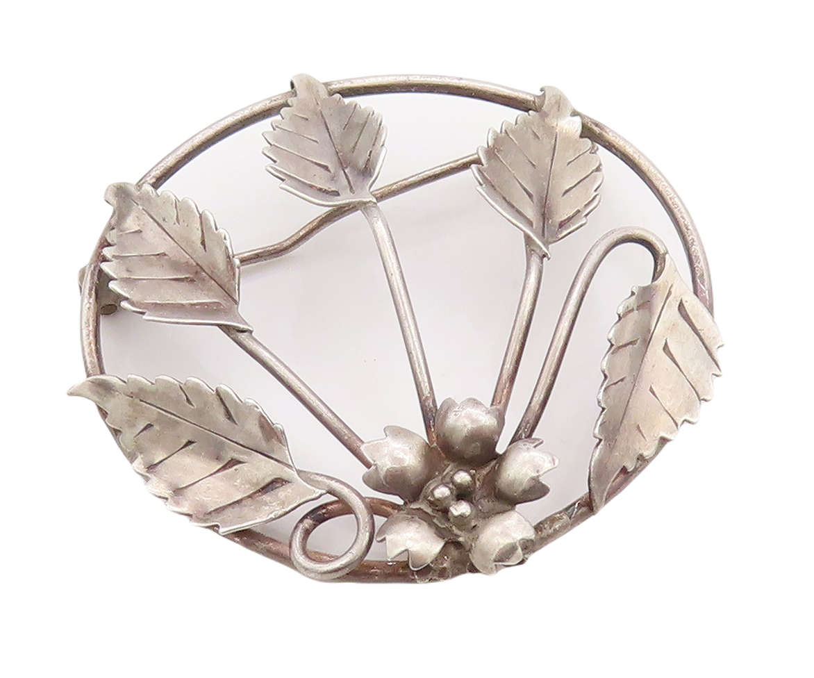 925 Sterling Silver Vintage Brooch Pin Modernist Flower And Leaf Cutout  BP11238