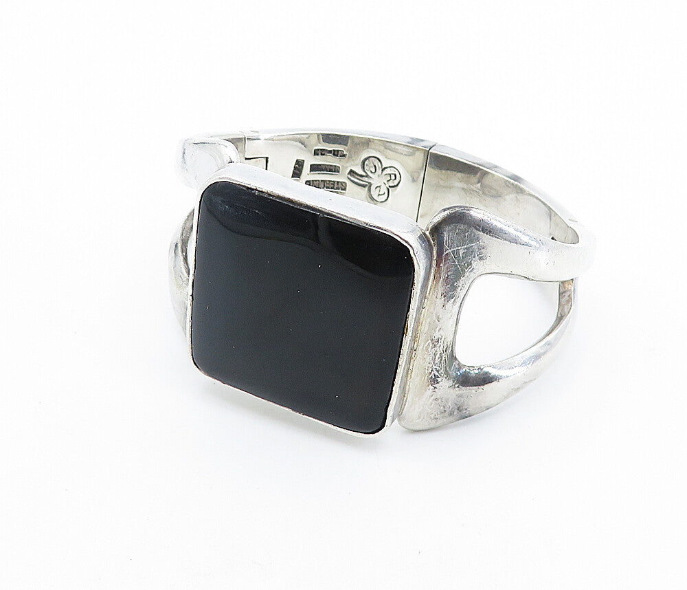 RCN MEXICO 925 Sterling Silver  Vintage Black Onyx Bangle Bracelet  BT3189