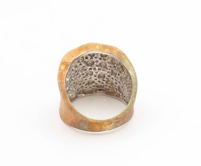 925 Sterling Silver Vintage Ring Gold Plated CZ Statement Band  Sz 9.5  RG35114