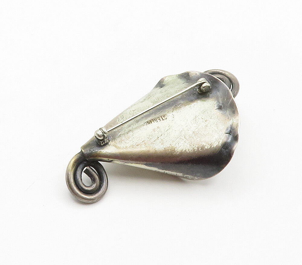 925 Sterling Silver  Vintage Sculpted Single Flower Swirl Brooch Pin  BP6013