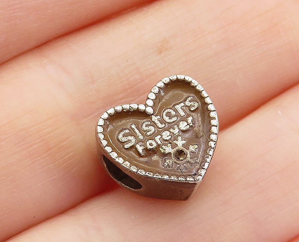 DISNEY 925 Sterling Silver  Vintage Sisters Love Heart Slide Pendant  PT4482