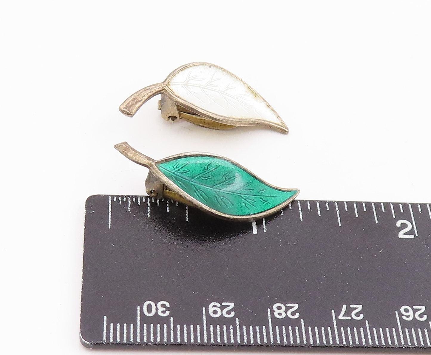 925 Sterling Silver Vintage Earrings DAVID ANDERSEN NORWAY Enamel Leaf  EG14277