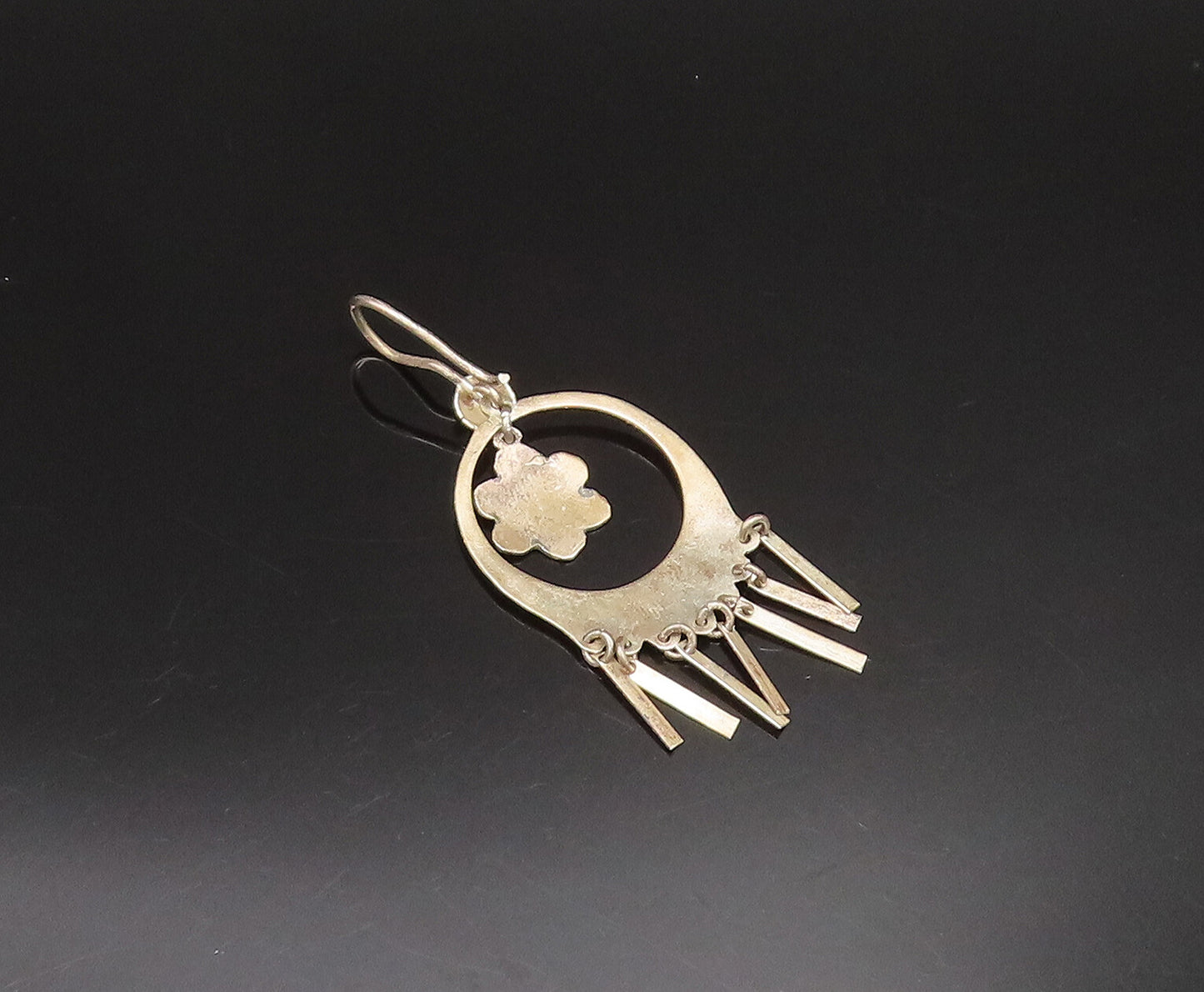 EAST EUROPE 925 Silver  Vintage Open Circle Floral Dangle Earrings  EG11943