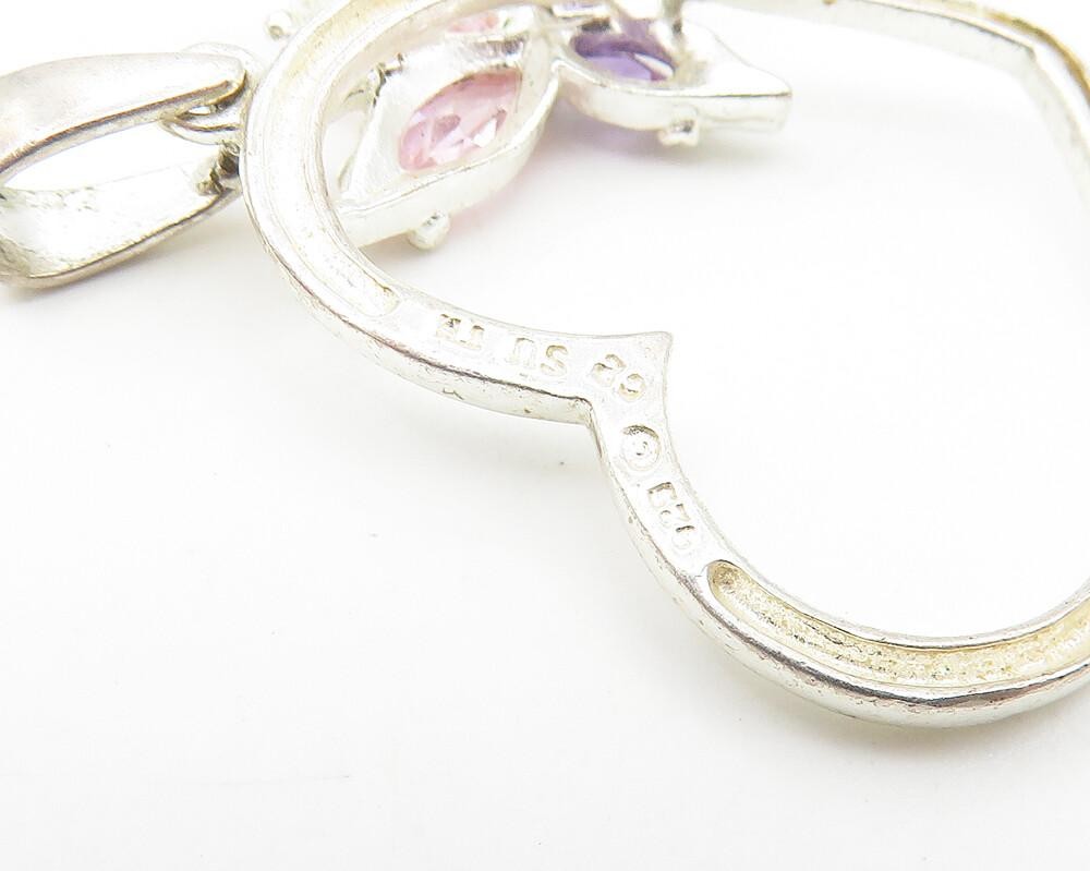 925 Sterling Silver  Amethyst & Pink Topaz Butterfly Heart Pendant  PT8649