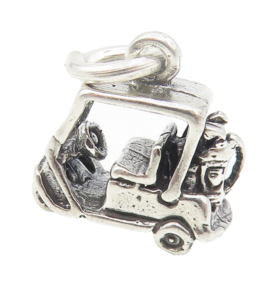 925 Sterling Silver  Vintage Shiny Petite Golf Cart Sports Pendant  PT9077