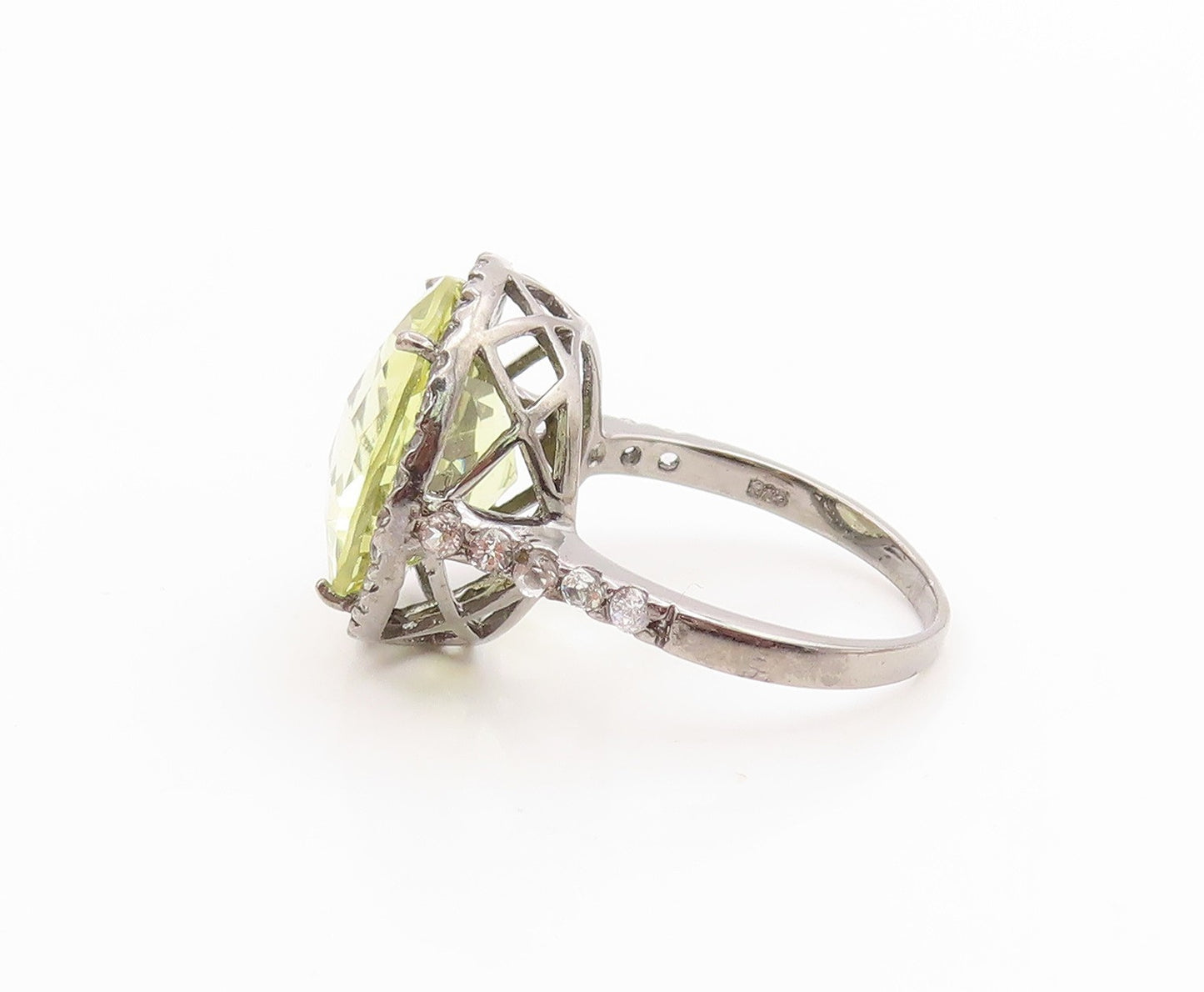 925 Sterling Silver Vintage Ring Faceted Quartz Halo CZ Band  Sz 7.5  RG35738