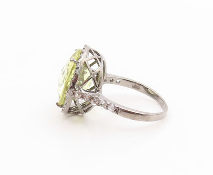 925 Sterling Silver Vintage Ring Faceted Quartz Halo CZ Band  Sz 7.5  RG35738