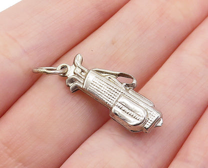 925 Sterling Silver  Vintage Shiny Petite Bag Of Golf Clubs Pendant  PT4954