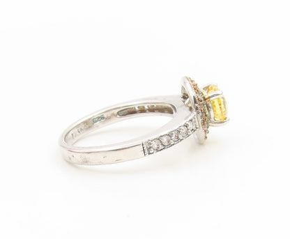 925 Sterling Silver Vintage Ring Round Cut Citrine Halo CZ Band  Sz 7  RG35967