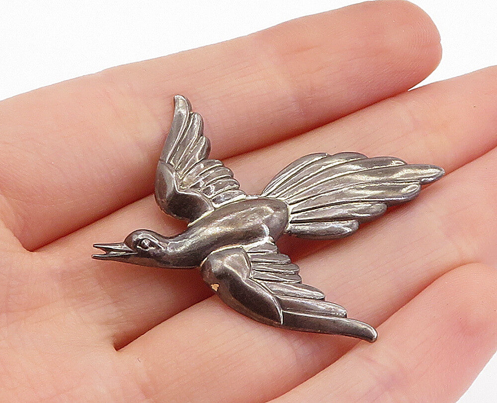 FORSTNER 925 Sterling Silver  Vintage Dark Tone Flying Bird Brooch Pin  BP1590