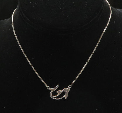 925 Sterling Silver  Vintage Dark Tone Cutout Dolphin Chain Necklace  NE3251