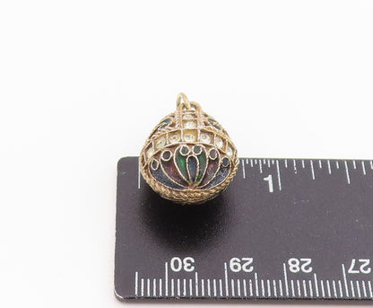 925 Sterling Silver Vintage Pendant Topaz Enameled Floral Faberge Egg  PT26226