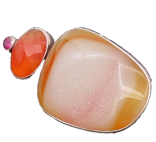 925 Sterling Silver Vintage Designer Agate Citrine Rhodolite Brooch Pin TR3501