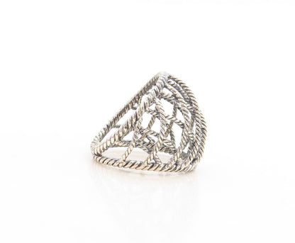 925 Sterling Silver Vintage Ring Dark Tone Twisted Rope Box Design Sz 7  RG31247