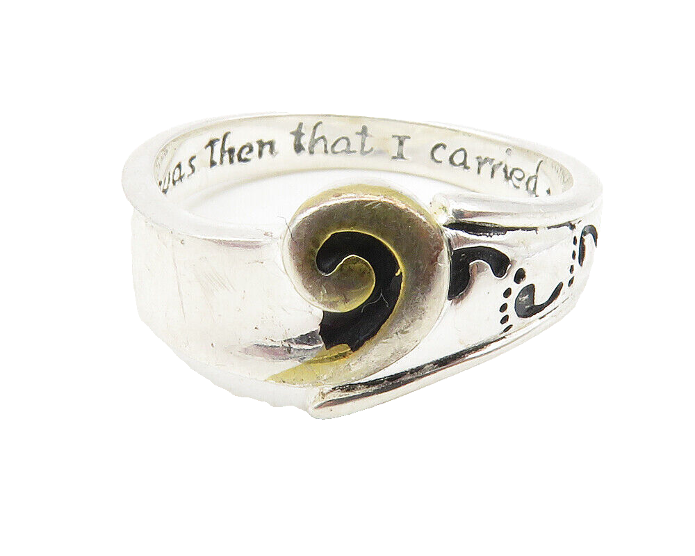 925 Sterling Silver  Shiny Two Tone Swirl Footprints Band Ring Sz 7  RG11744