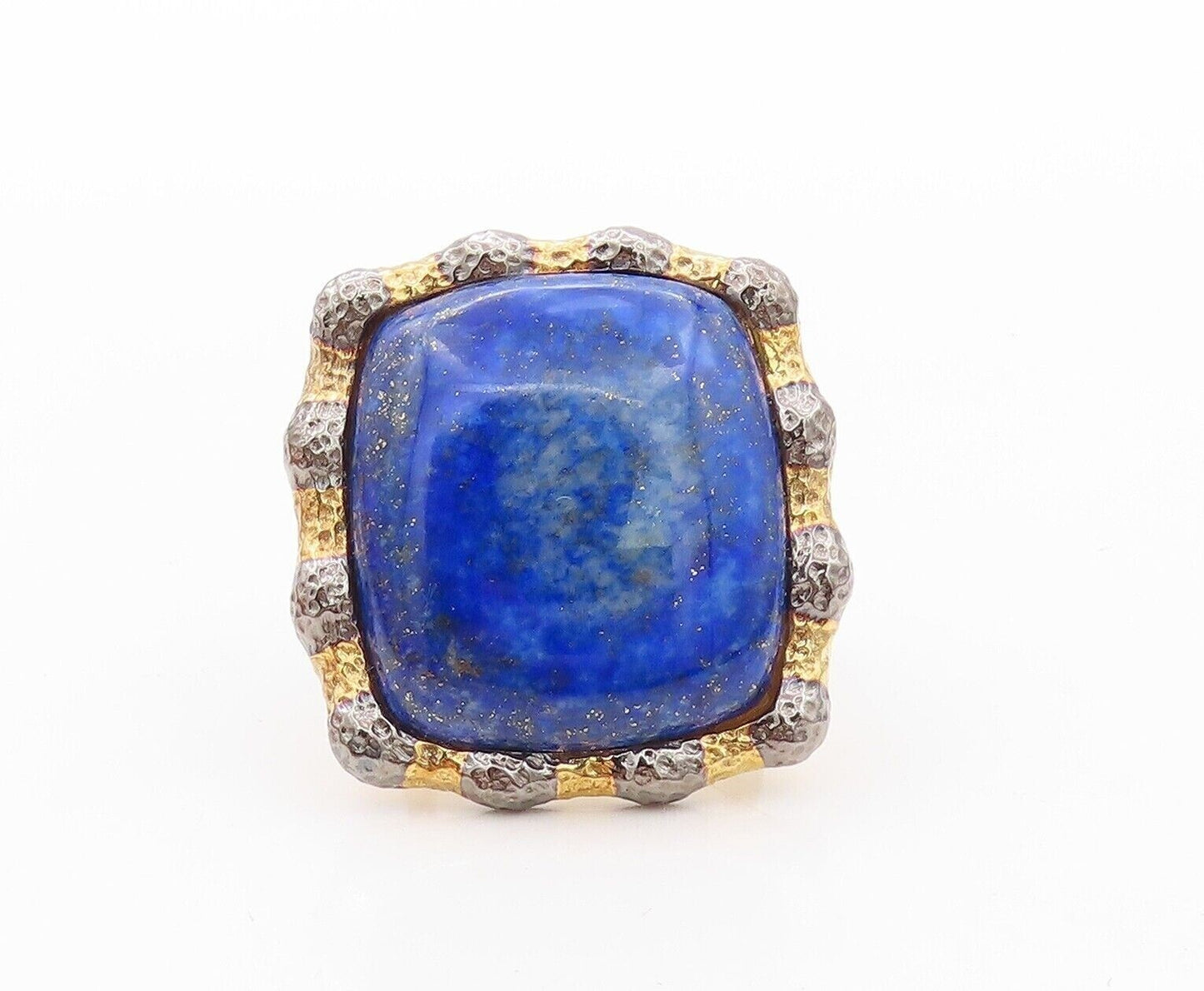 925 Sterling Silver Vintage Ring Gold Plated Large Frame Gemstone Sz 7.5 RG30192