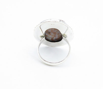 925 Sterling Silver  Jasper Shiny Swirl Border Cocktail Ring Sz 9  RG7997