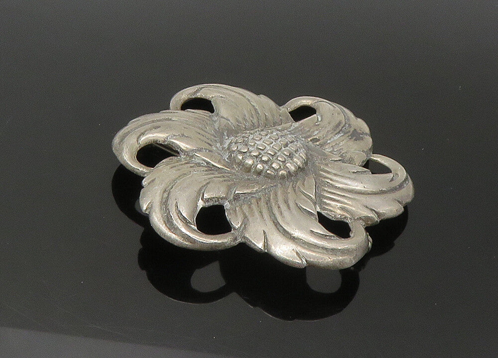 925 Sterling Silver  Vintage Antique Dark Tone Floral Motif Brooch Pin  BP8779