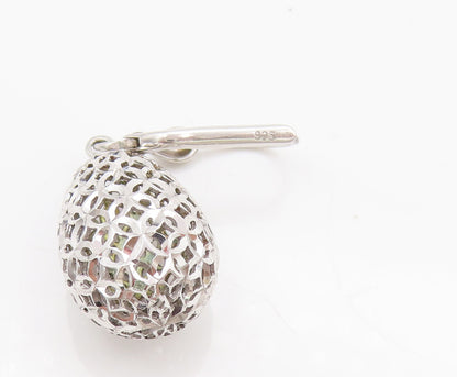925 Silver  Vintage Geometric Pattern Carved Pear Dangling Earrings  EG12506